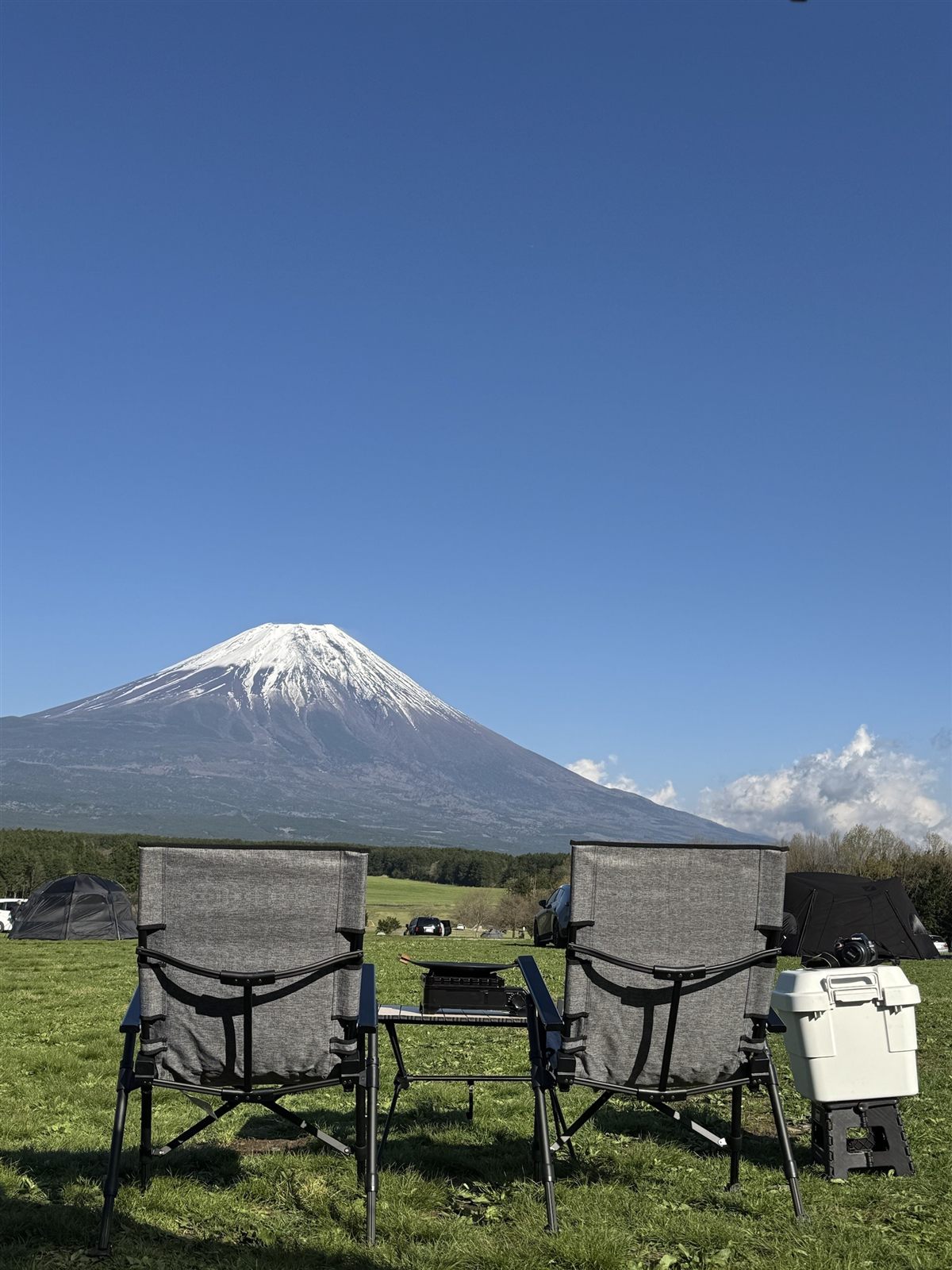 Our two chairs facing Mt. Fuji on a clear day at Fumotoppara.